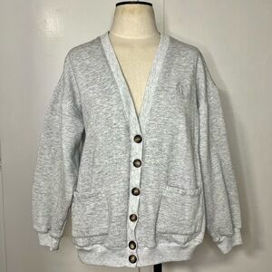 Vintage 80s/90s Light Gray Preppy Sweatshirt Cardigan